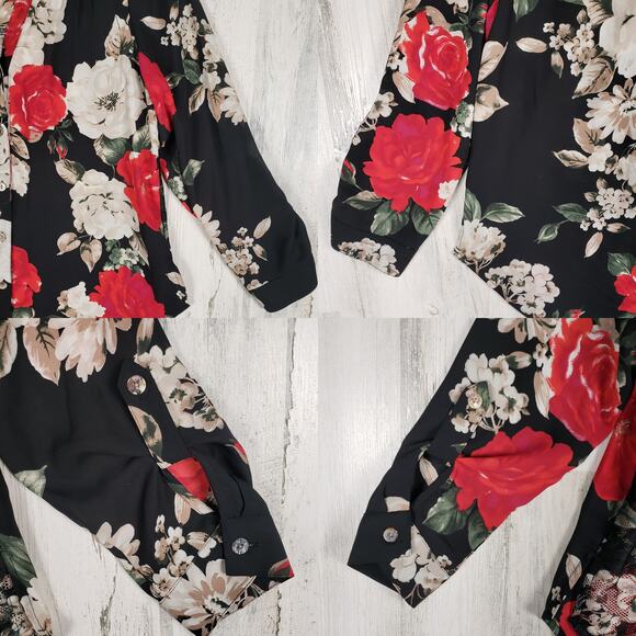 Fig + Flower Floral Long Sleeve Button Down Shirt Women's Size Petite Medium PM - Picture 9 of 11